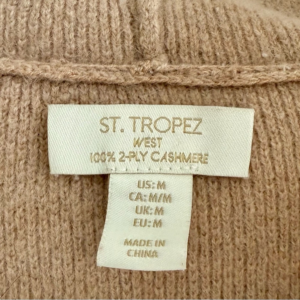 100% Cashmere St. Tropez Soft Camel Knit Cardigan Size Medum - Picture 3 of 5